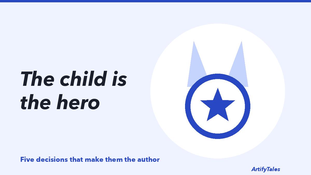 An illustrated medal with a star at its centre, for the child as the hero of the story.