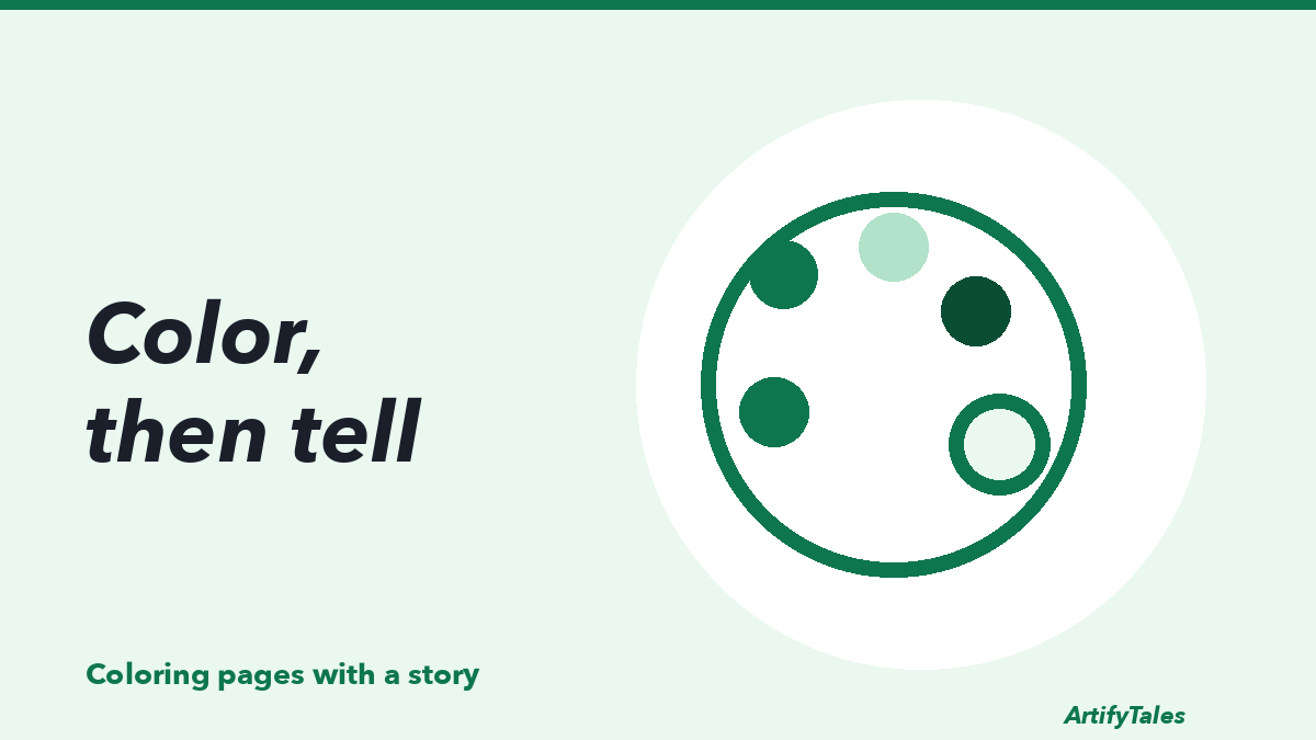 An illustrated artist’s palette drawn in thick green lines.