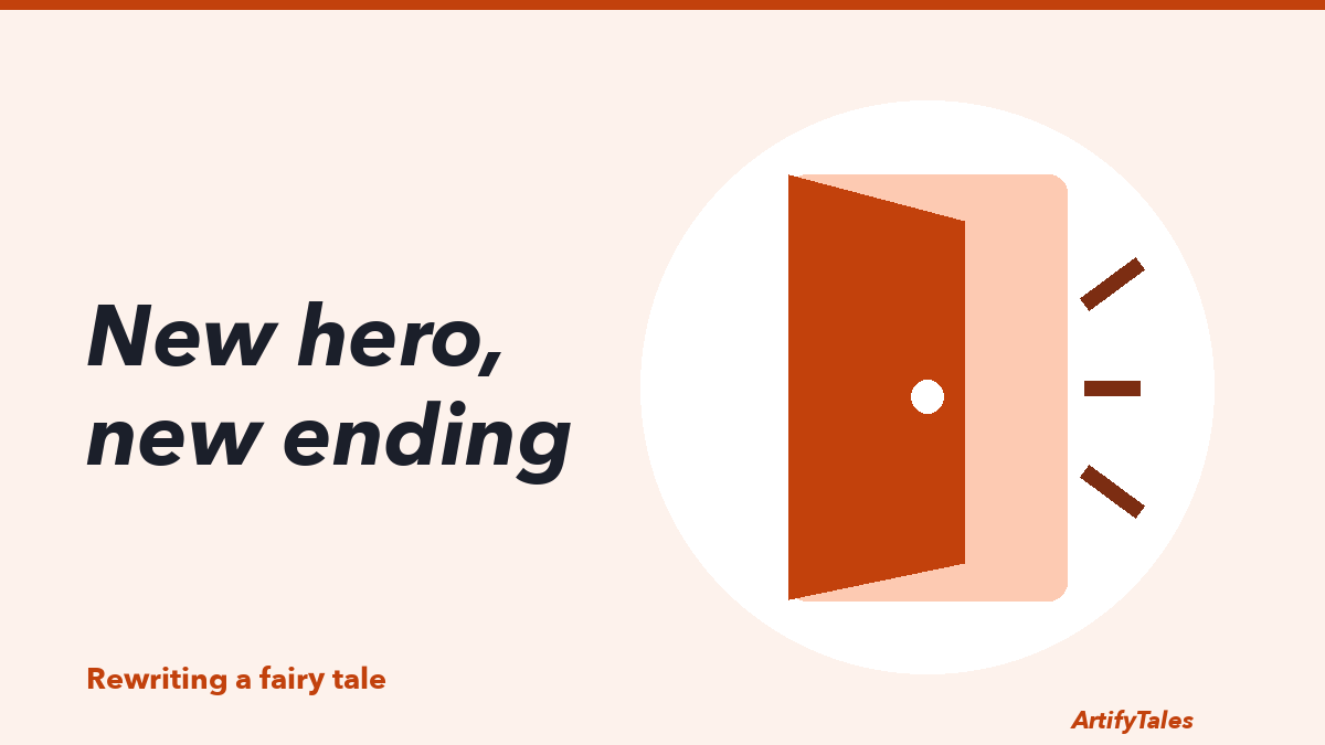 An illustrated arched door drawn in thick orange lines.