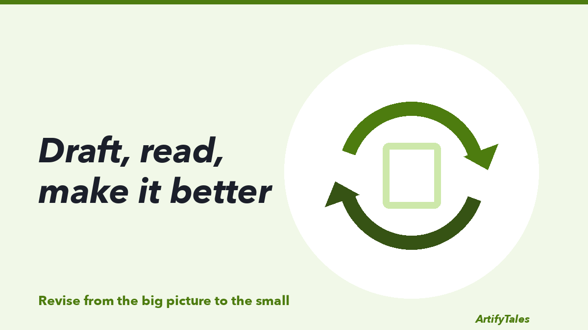 An illustrated looping arrow that circles back on itself, like a draft going around again.