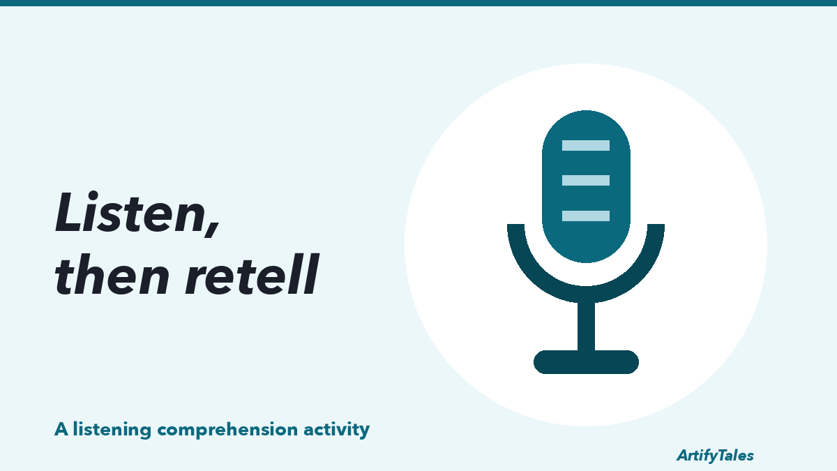An illustrated microphone drawn in thick teal lines.