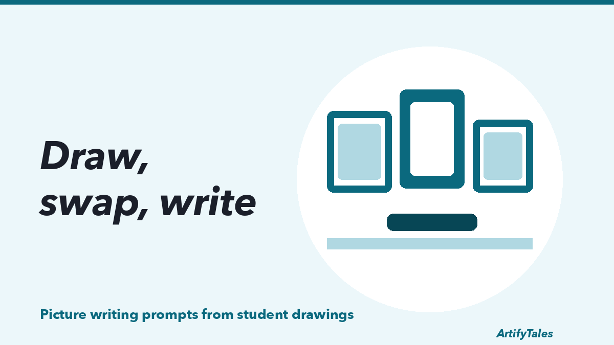 An illustrated gallery wall of framed pictures drawn in thick teal lines.