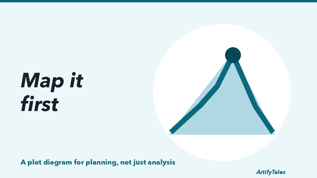 An illustrated mountain peak drawn in thick teal lines.