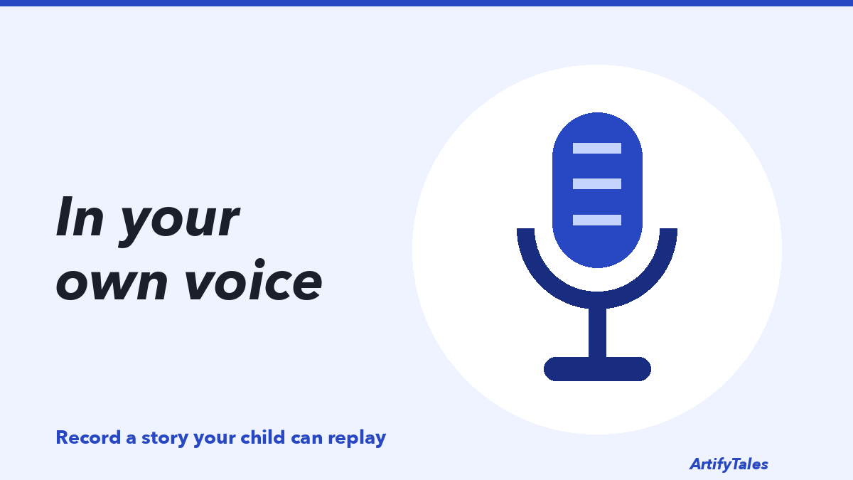 An illustrated microphone beside a child’s drawing and an open storybook.