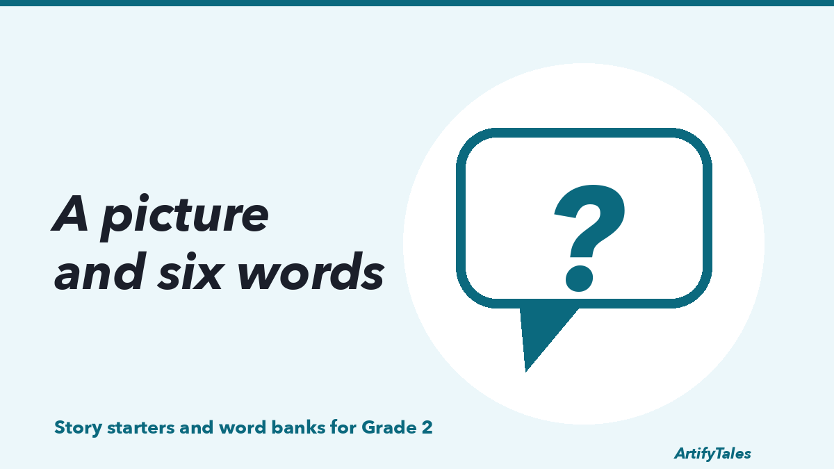 An illustrated speech bubble with a question mark, standing for the question a picture prompt asks.