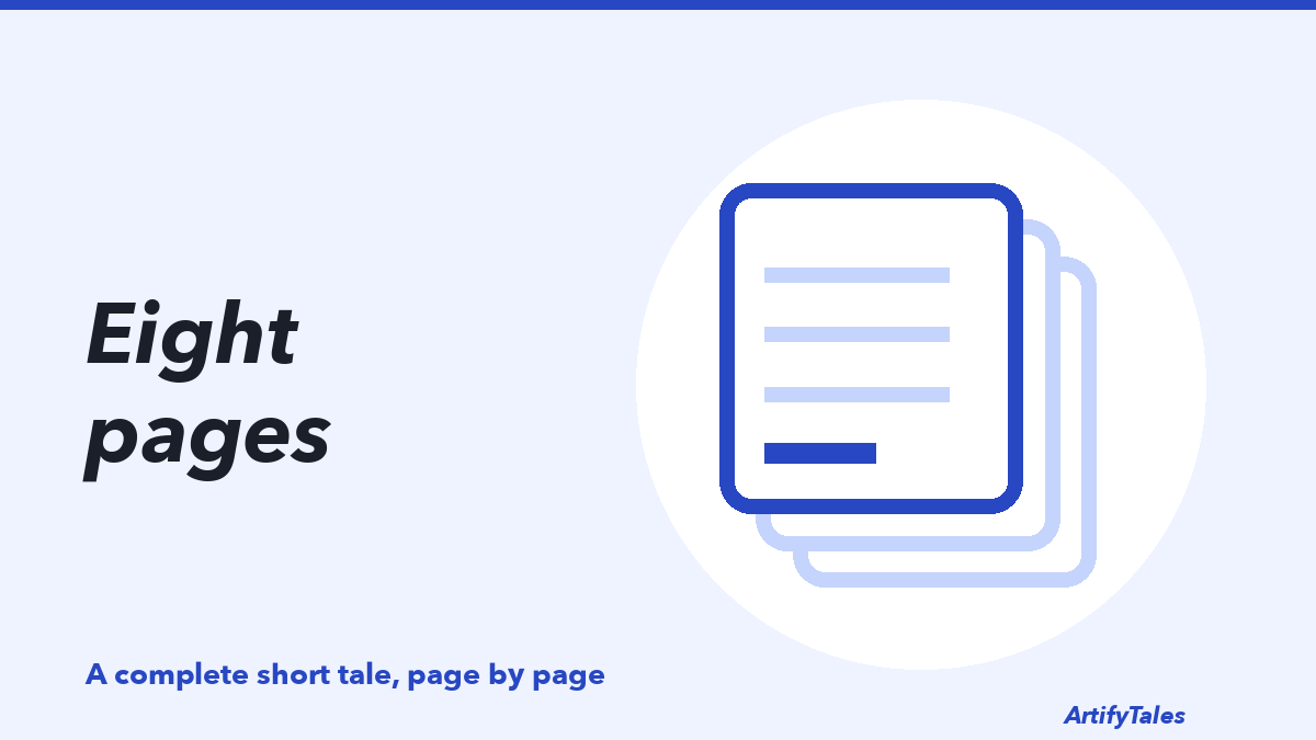 Illustrated stacked pages drawn in thick blue lines.