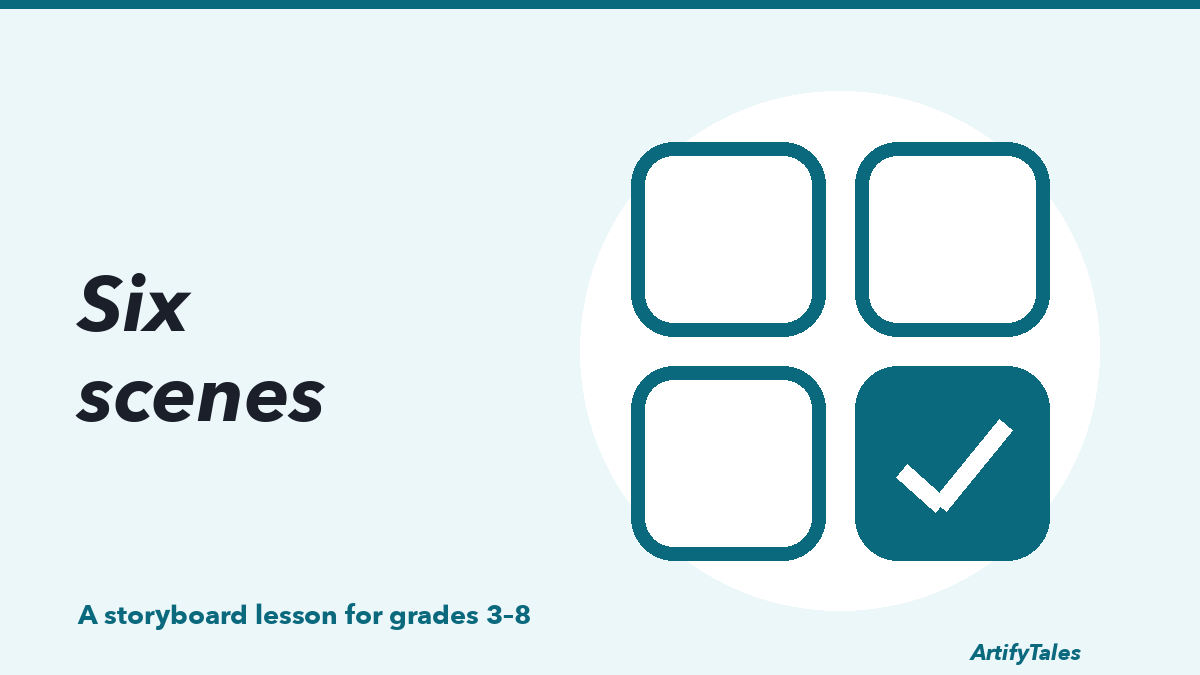 An illustrated grid of four panels drawn in thick teal lines.