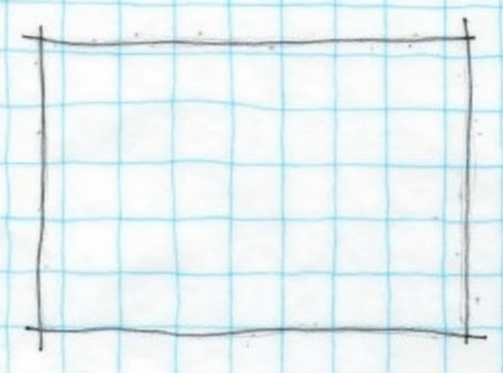 A pencil rectangle drawn on squared graph paper to show a garden plot.