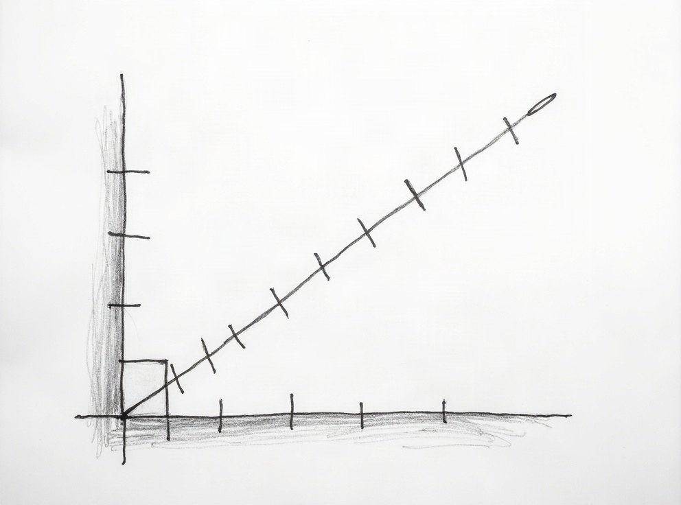 A pencil diagram of a right-angled triangle with the right angle marked, the sloping side drawn as a ladder.